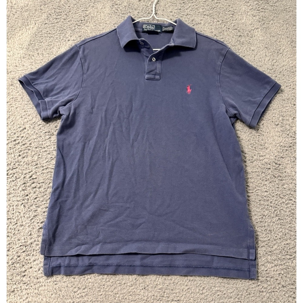 Vintage Polo Ralph Lauren Custom Fit Short Sleeve Shirt Blue/Pink Mens Medium‎